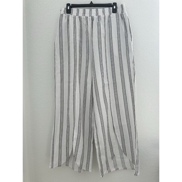 Royalty For Me Womens Pants L Wide Leg Slit Elastic Waist Boho Beach Resortwear - Picture 1 of 13